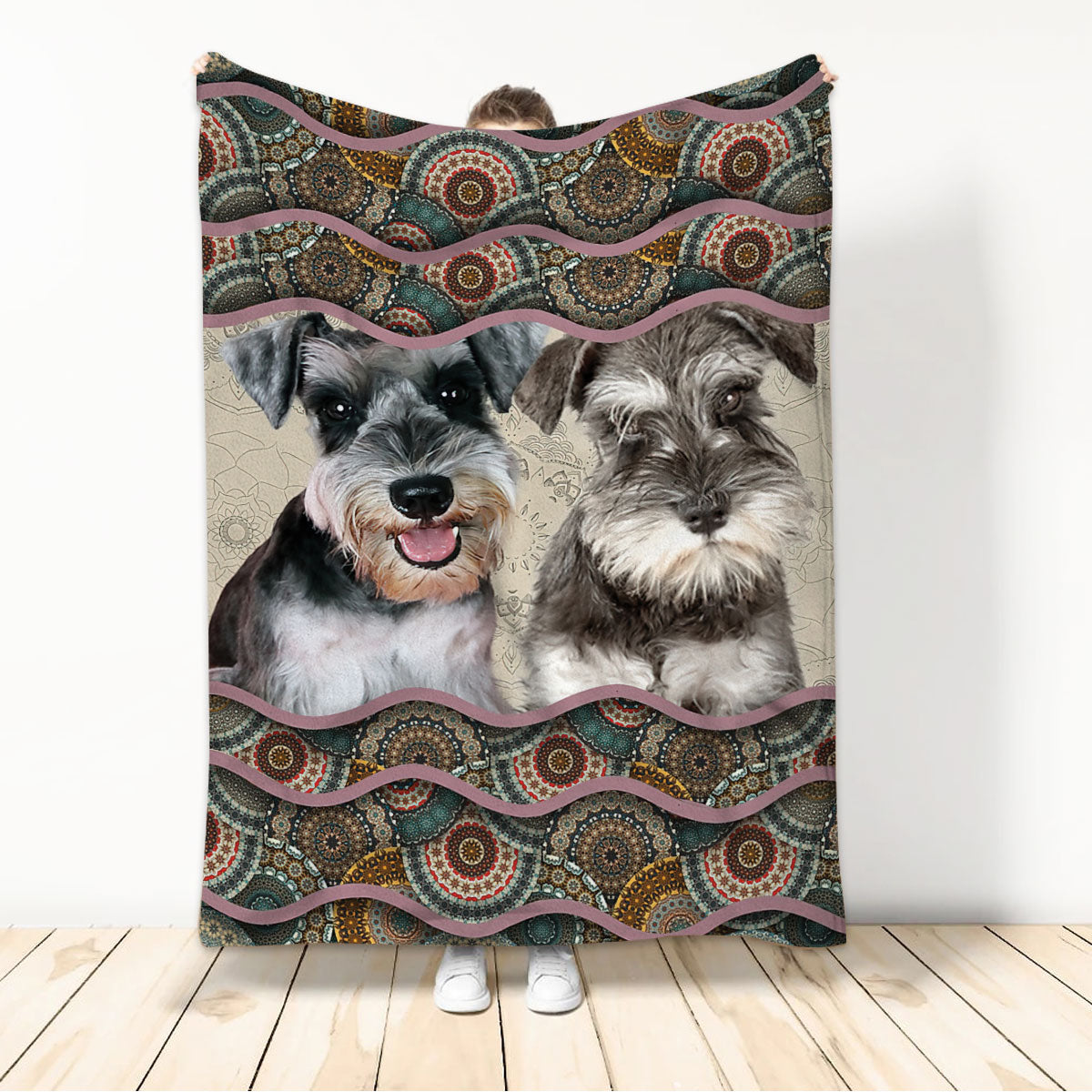 Ohaprints-Fleece-Sherpa-Blanket-Miniature-Schnauzer-Dog-Mandala-Pattern-Unique-Gift-For-Dog-Pet-Lover-Soft-Throw-Blanket-347-Sherpa Blanket