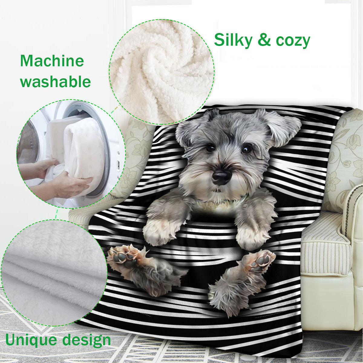 Ohaprints-Fleece-Sherpa-Blanket-Cute-Miniature-Schnauzer-Dog-Love-Schnauzer-Unique-Gift-For-Dog-Pet-Lover-Soft-Throw-Blanket-342-Fleece Blanket