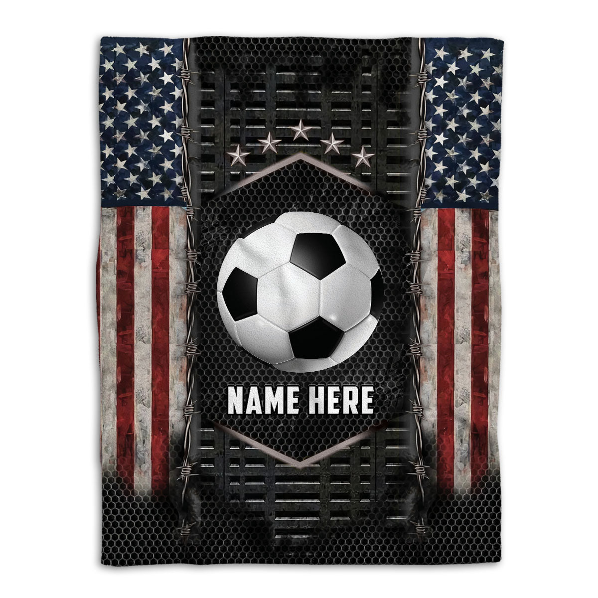 Ohaprints-Fleece-Sherpa-Blanket-Soccer-American-Flag-Sport-Lover-Gift-Custom-Personalized-Name-Soft-Throw-Blanket-1083-Fleece Blanket