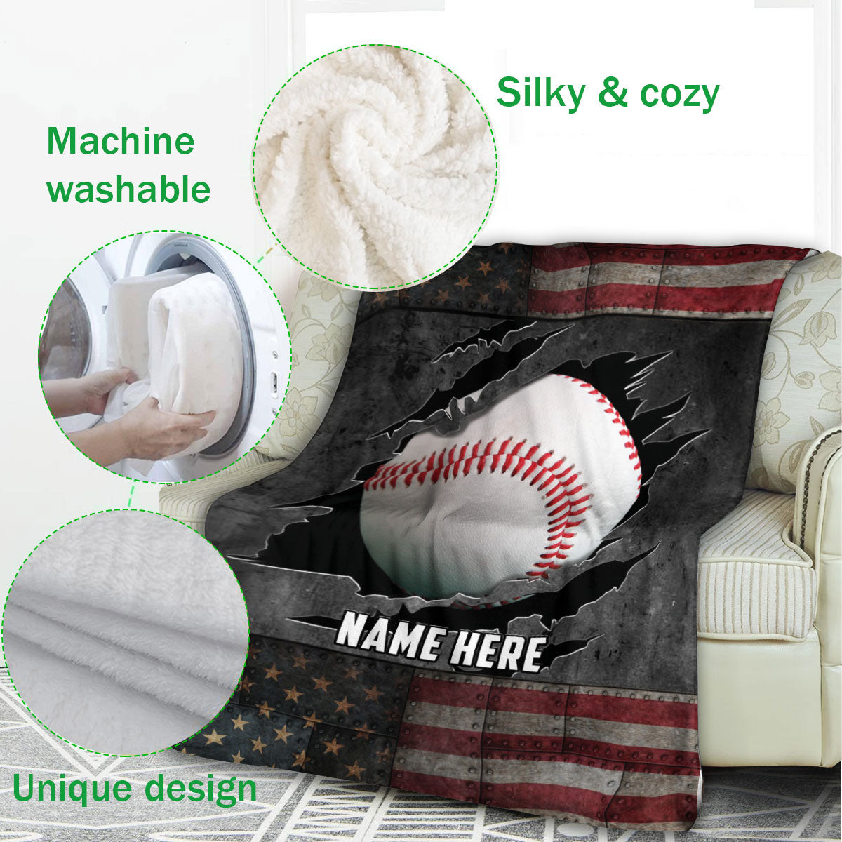 Ohaprints-Fleece-Sherpa-Blanket-Baseball-Gift-For-Son-Boy-Custom-Personalized-Name-Soft-Throw-Blanket-1087-Fleece Blanket