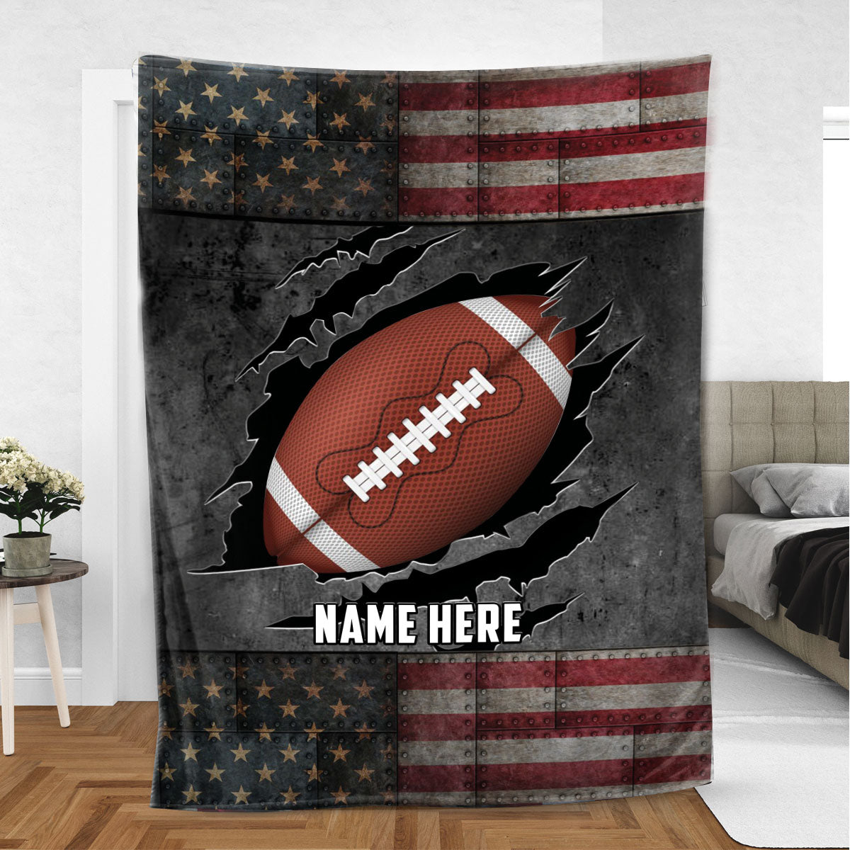 Ohaprints-Fleece-Sherpa-Blanket-American-Football-Gift-For-Son-Boy-Men-Custom-Personalized-Name-Soft-Throw-Blanket-1088-Sherpa Blanket