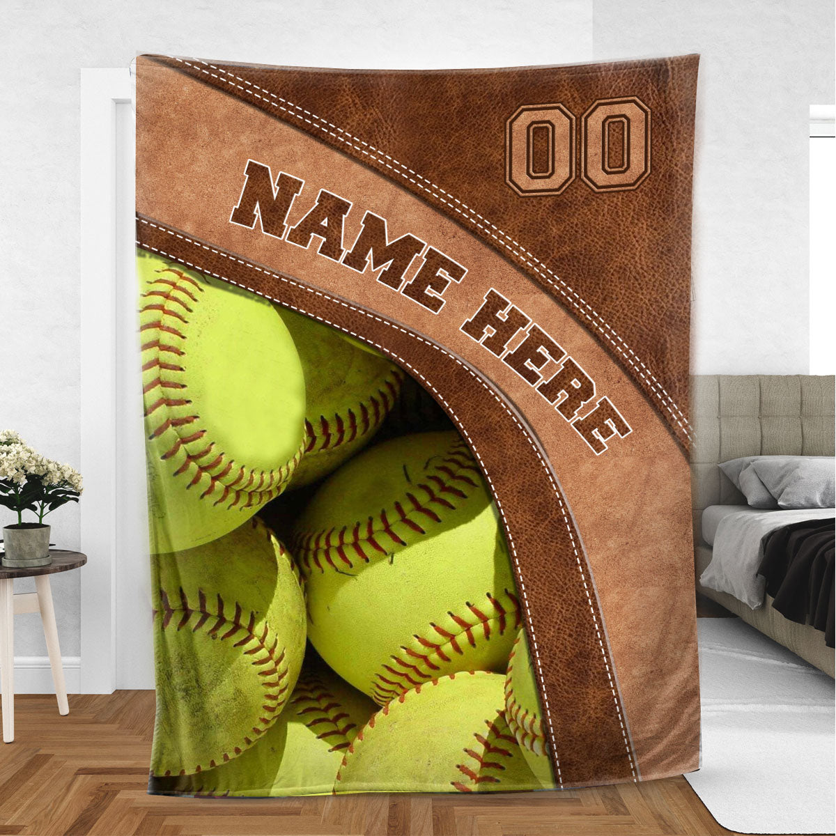 Ohaprints-Fleece-Sherpa-Blanket-Softball-Gift-For-Daughter-Girl-Custom-Personalized-Name-Number-Soft-Throw-Blanket-1094-Sherpa Blanket