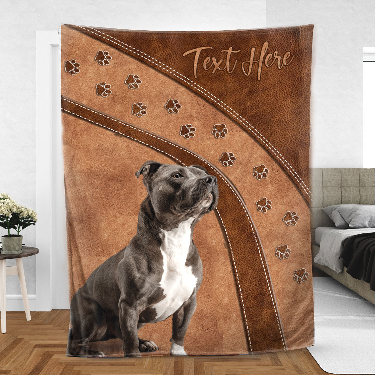 Ohaprints-Fleece-Sherpa-Blanket-Staffordshire-Bull-Terrier-Pitbull-Terrier-Dog-Custom-Personalized-Name-Soft-Throw-Blanket-360-Sherpa Blanket