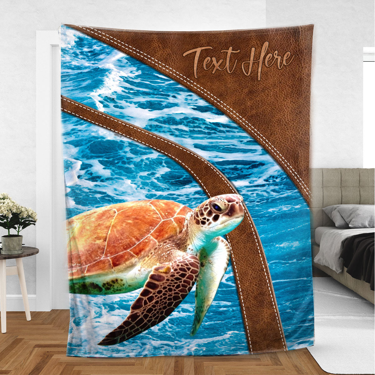 Ohaprints-Fleece-Sherpa-Blanket-Sea-Turtle-Animal-Lover-Gift-Custom-Personalized-Name-Soft-Throw-Blanket-1096-Sherpa Blanket