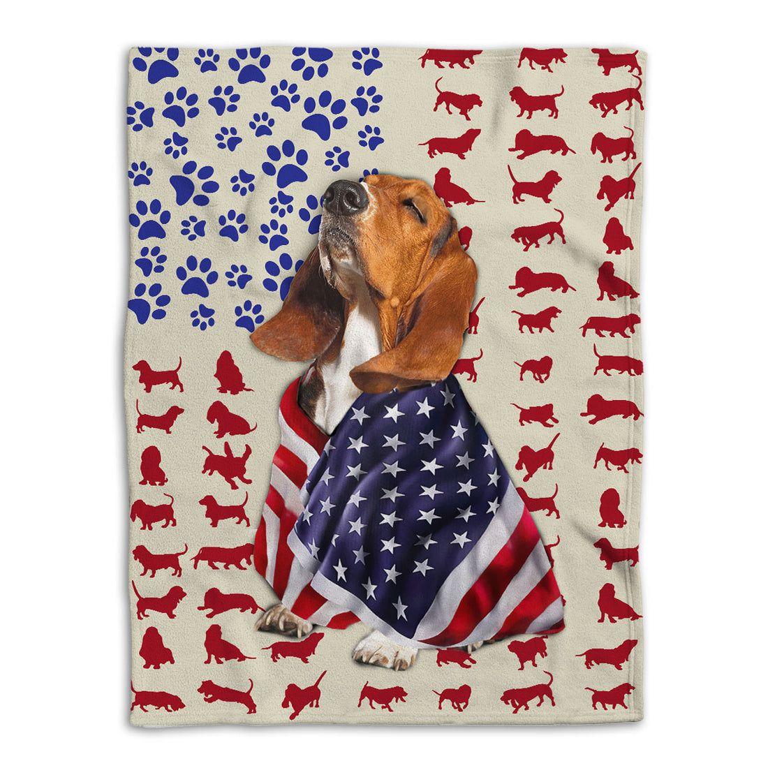 Ohaprints-Fleece-Sherpa-Blanket-Basset-Hound-American-Flag-Dog-Lover-Gift-Soft-Throw-Blanket-1097-Fleece Blanket