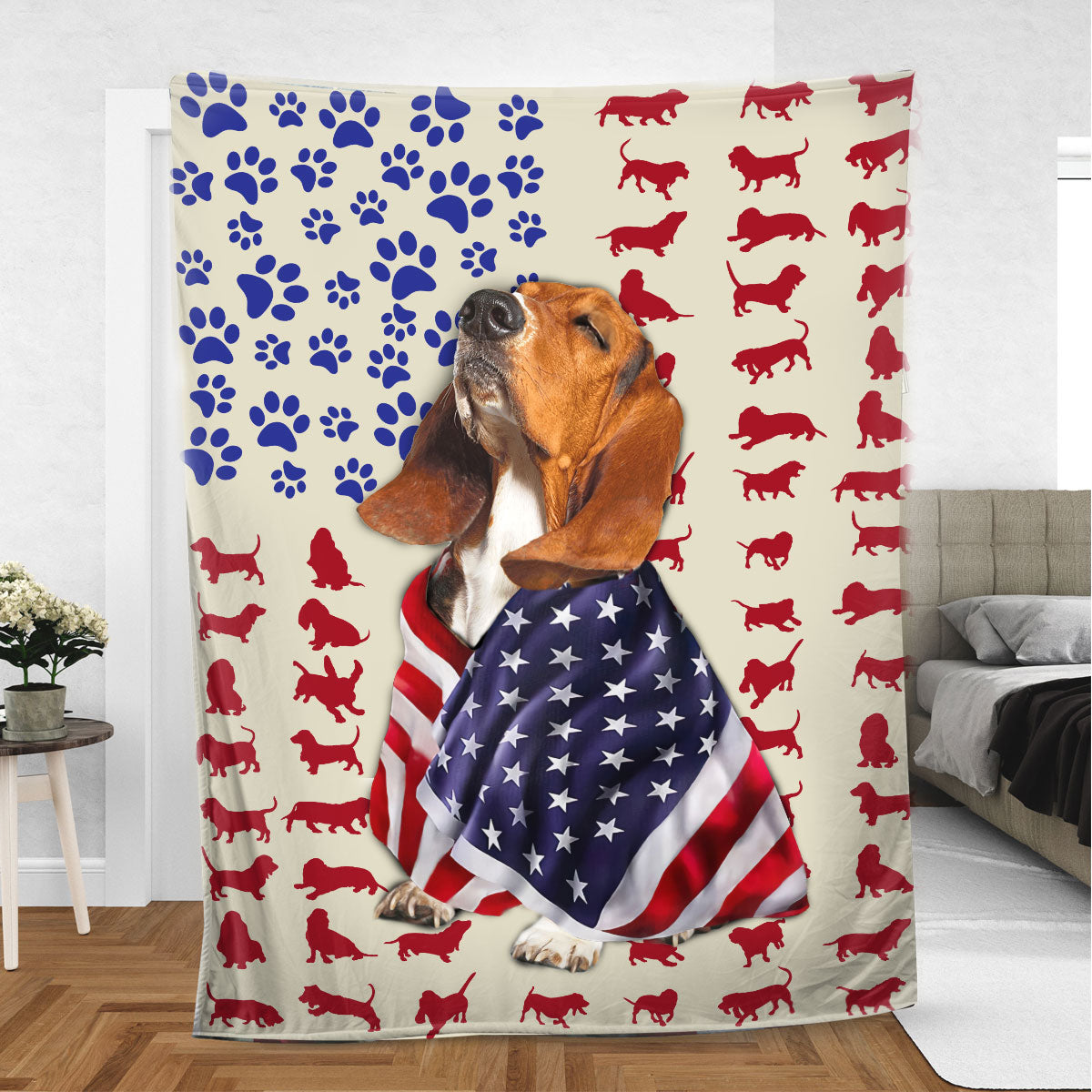 Ohaprints-Fleece-Sherpa-Blanket-Basset-Hound-American-Flag-Dog-Lover-Gift-Soft-Throw-Blanket-1097-Sherpa Blanket