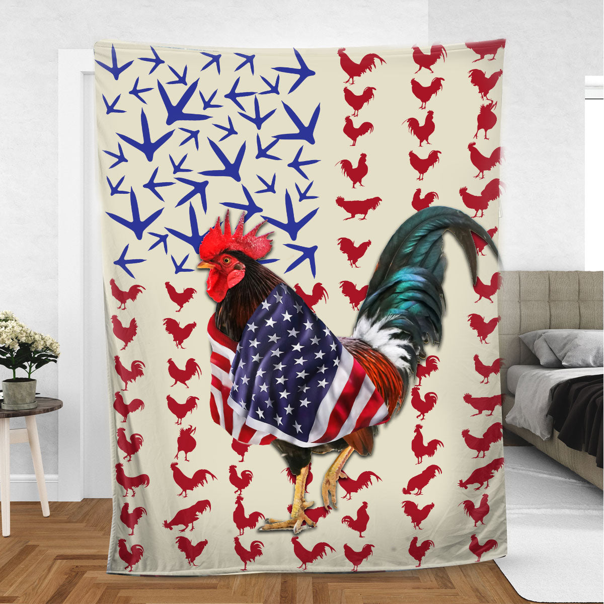 Ohaprints-Fleece-Sherpa-Blanket-Chicken-Rooster-American-Flag-Farm-Animal-Lover-Gift-Soft-Throw-Blanket-1098-Sherpa Blanket