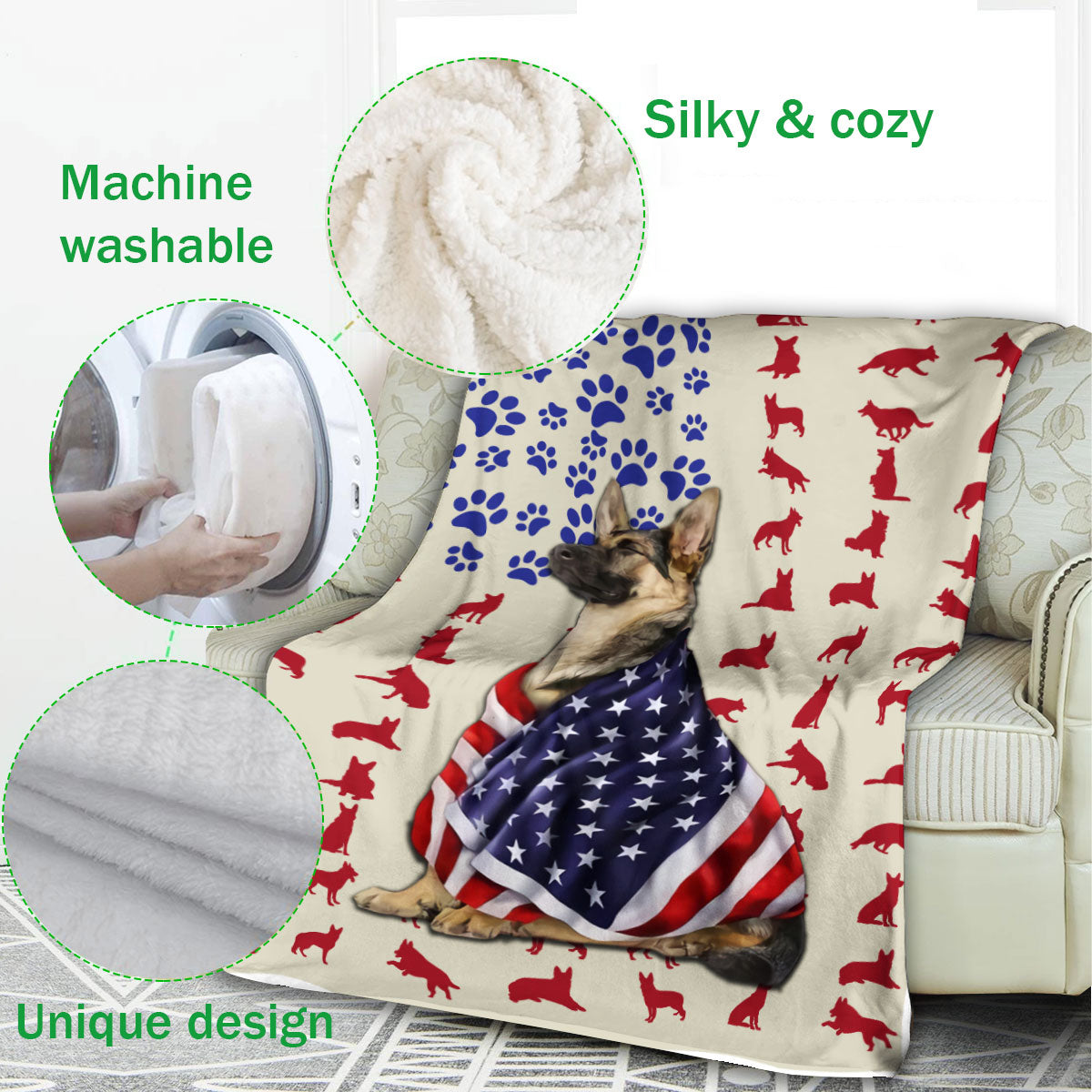 Ohaprints-Fleece-Sherpa-Blanket-German-Shepherd-American-Flag-Dog-Lover-Gift-Soft-Throw-Blanket-522-Fleece Blanket