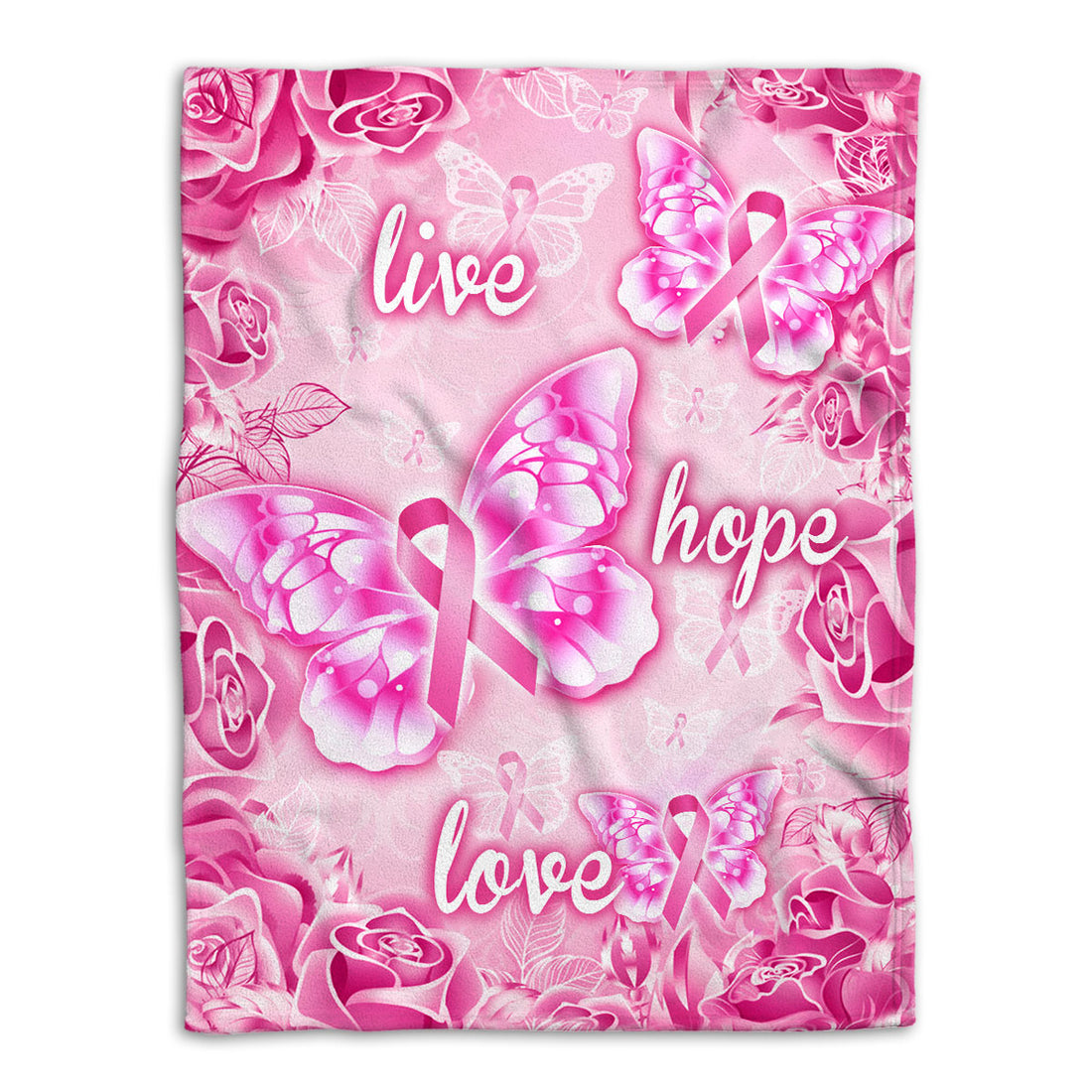 Ohaprints-Fleece-Sherpa-Blanket-Breast-Cancer-Awareness-Pink-Butterfly-Ribbon-Get-Well-Soon-Gifts-For-Women-Soft-Throw-Blanket-351-Fleece Blanket