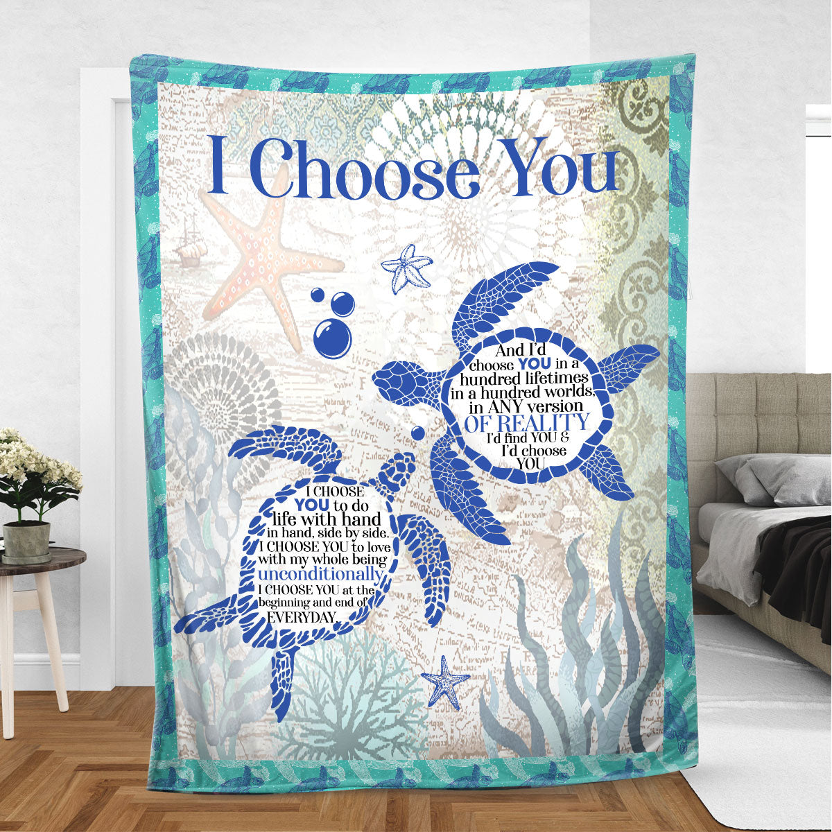 Ohaprints-Fleece-Sherpa-Blanket-Turtle-I-Choose-You-Couple-Gift-Soft-Throw-Blanket-1102-Sherpa Blanket