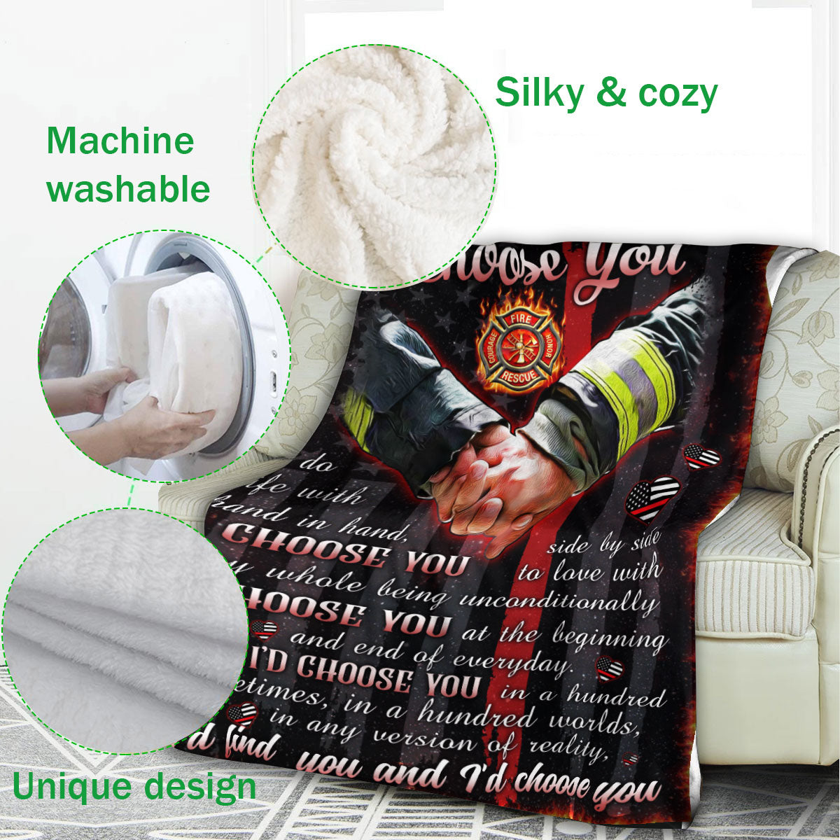 Ohaprints-Fleece-Sherpa-Blanket-Firefighter-I-Choose-You-Husband-Wife-Couple-Gift-Soft-Throw-Blanket-397-Fleece Blanket