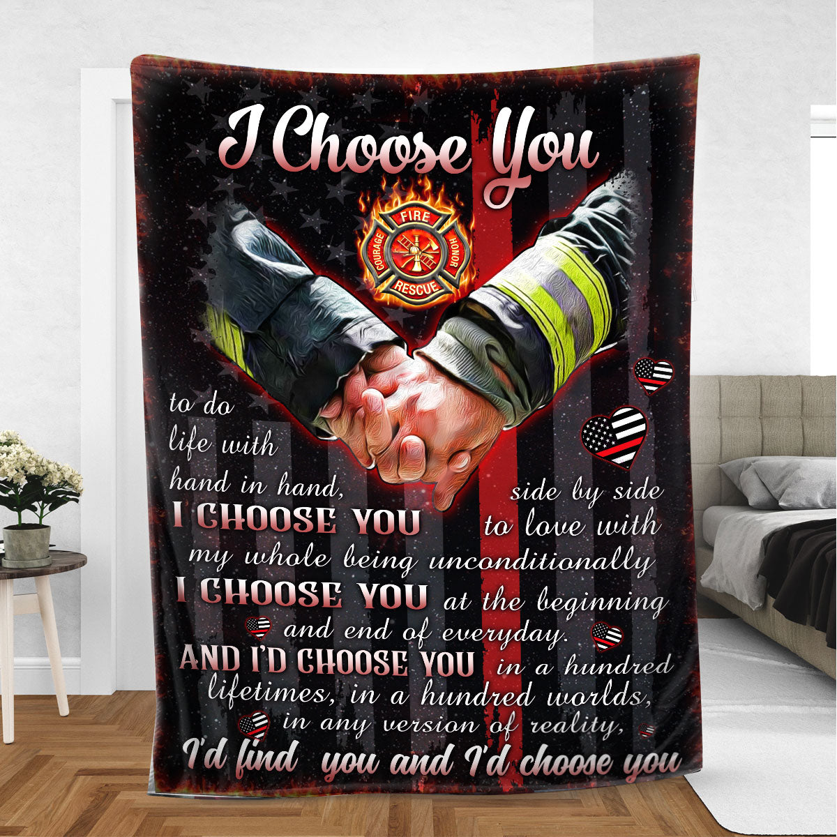 Ohaprints-Fleece-Sherpa-Blanket-Firefighter-I-Choose-You-Husband-Wife-Couple-Gift-Soft-Throw-Blanket-397-Sherpa Blanket