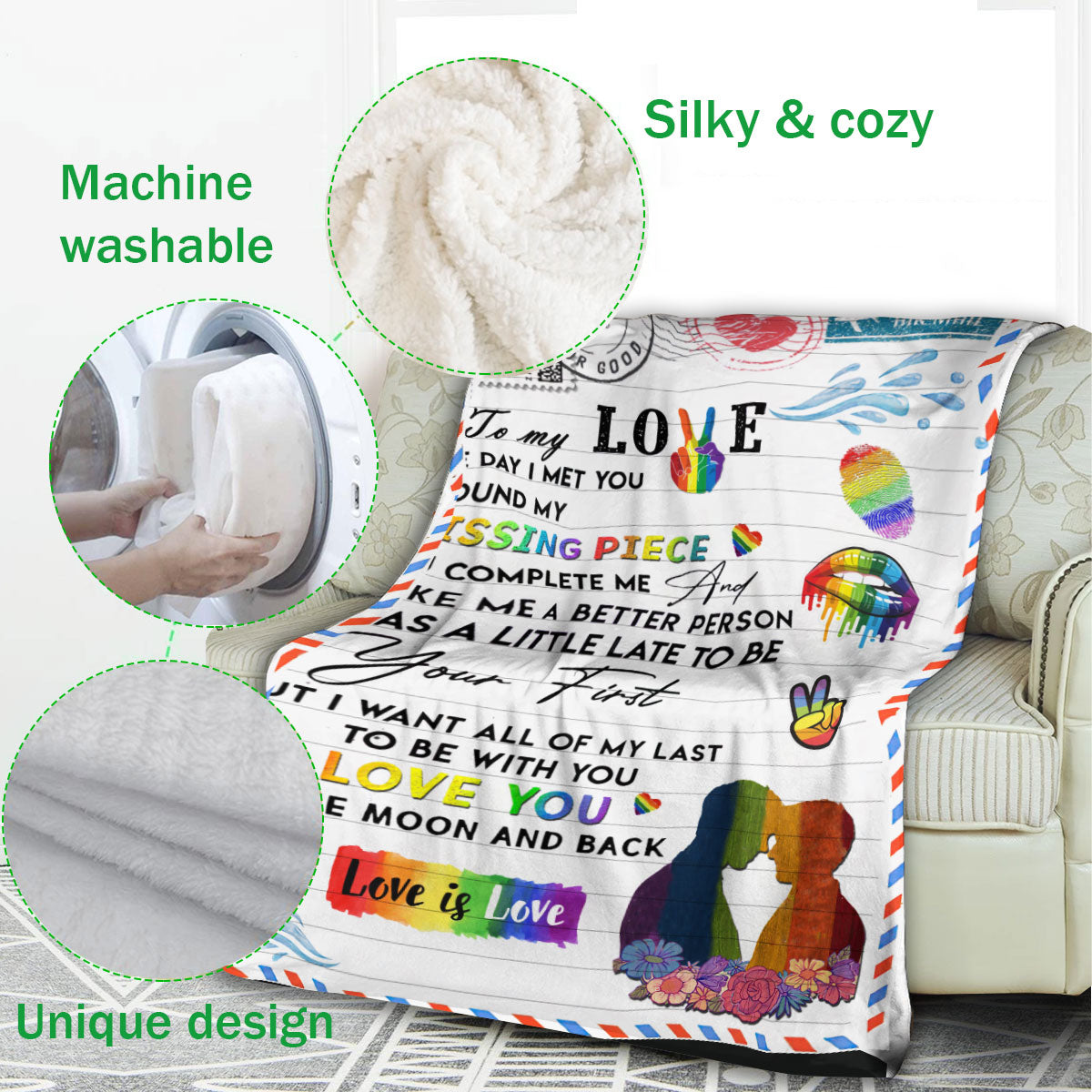 Ohaprints-Fleece-Sherpa-Blanket-Lgbt-Love-Is-Love-Pride-Couple-Gift-Soft-Throw-Blanket-1104-Fleece Blanket