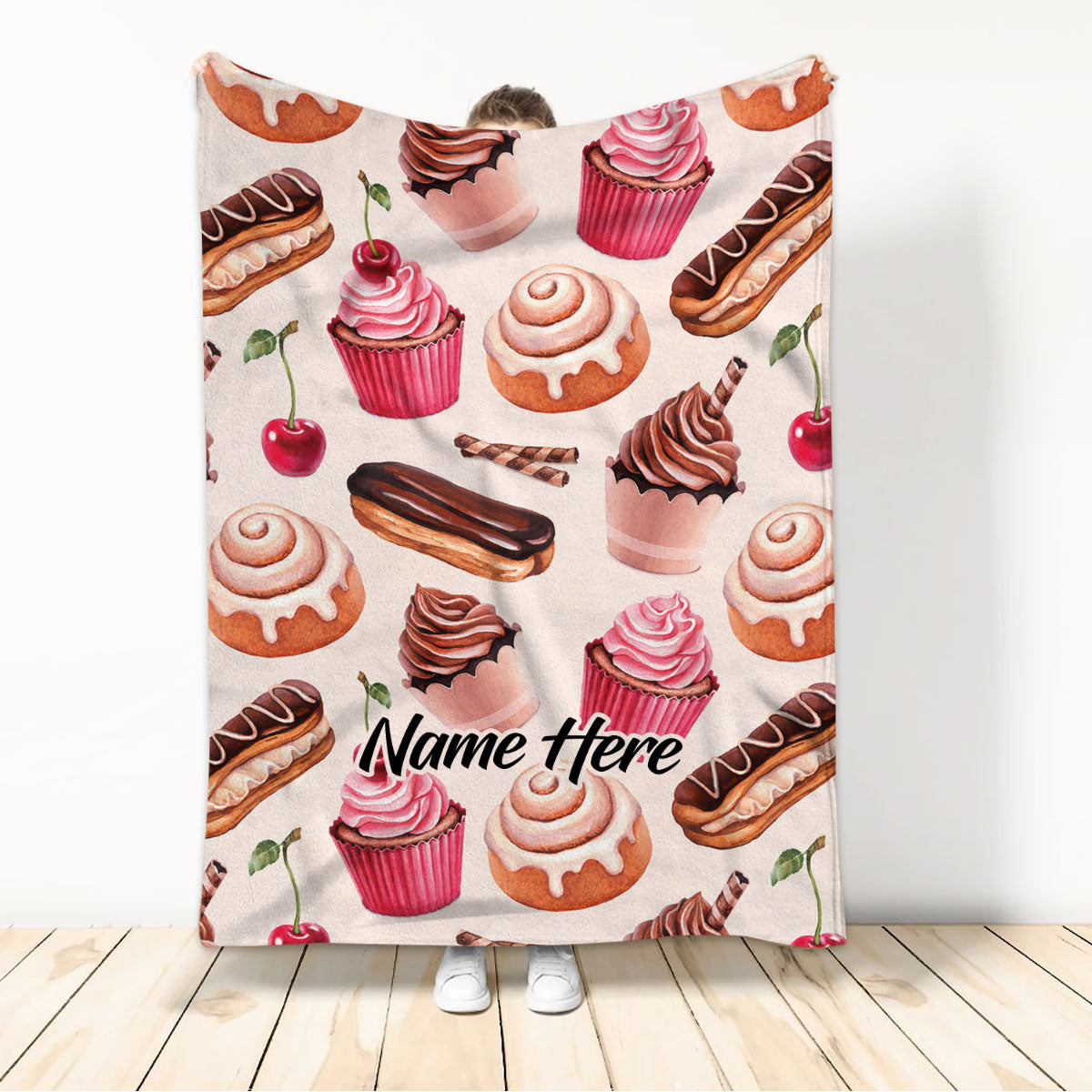 Ohaprints-Fleece-Sherpa-Blanket-Baking-Baker-Pink-Cake-Cupcake-Pattern-Custom-Personalized-Name-Soft-Throw-Blanket-594-Sherpa Blanket