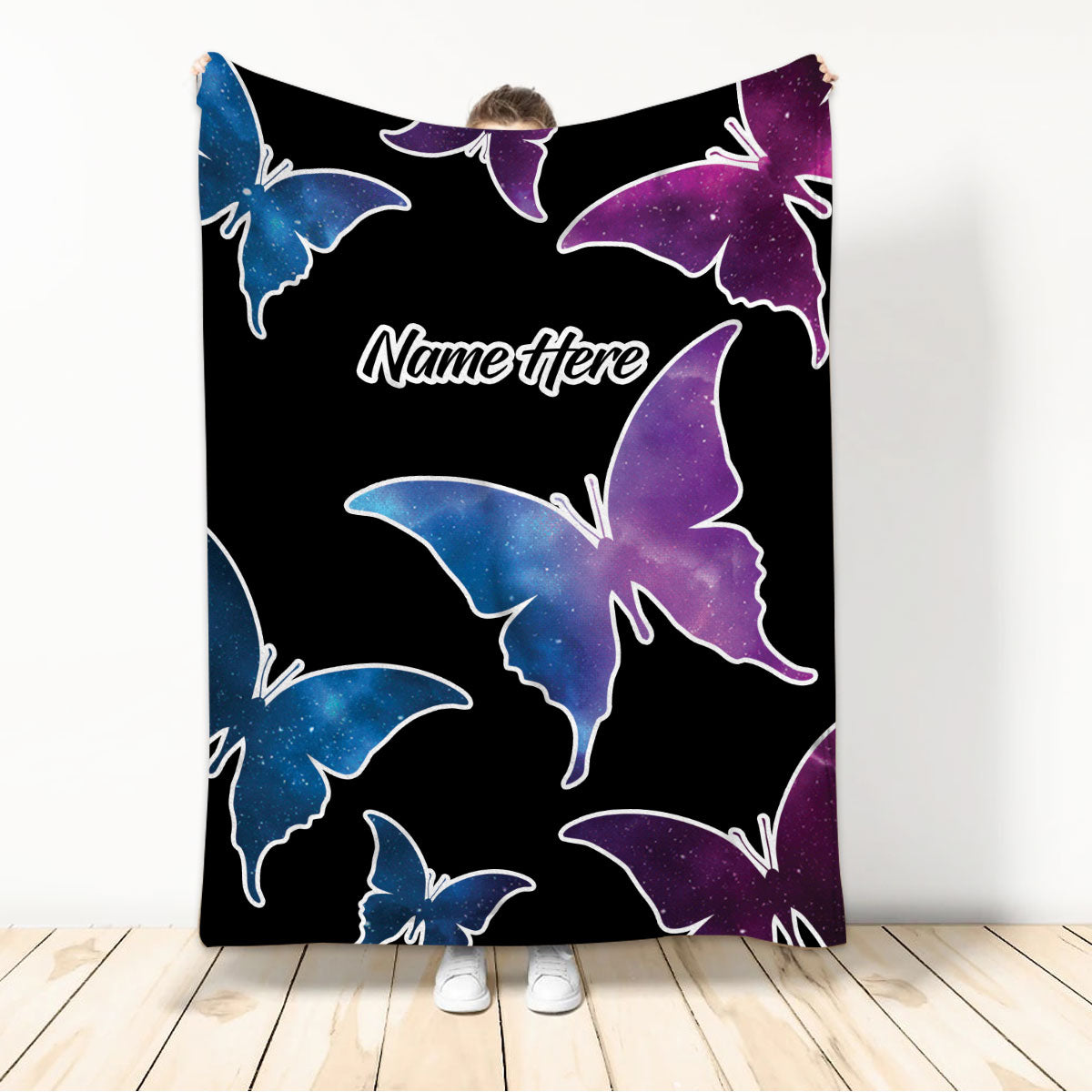 Ohaprints-Fleece-Sherpa-Blanket-Beautiful-Butterfly-Galaxy-Custom-Personalized-Name-Soft-Throw-Blanket-1113-Sherpa Blanket