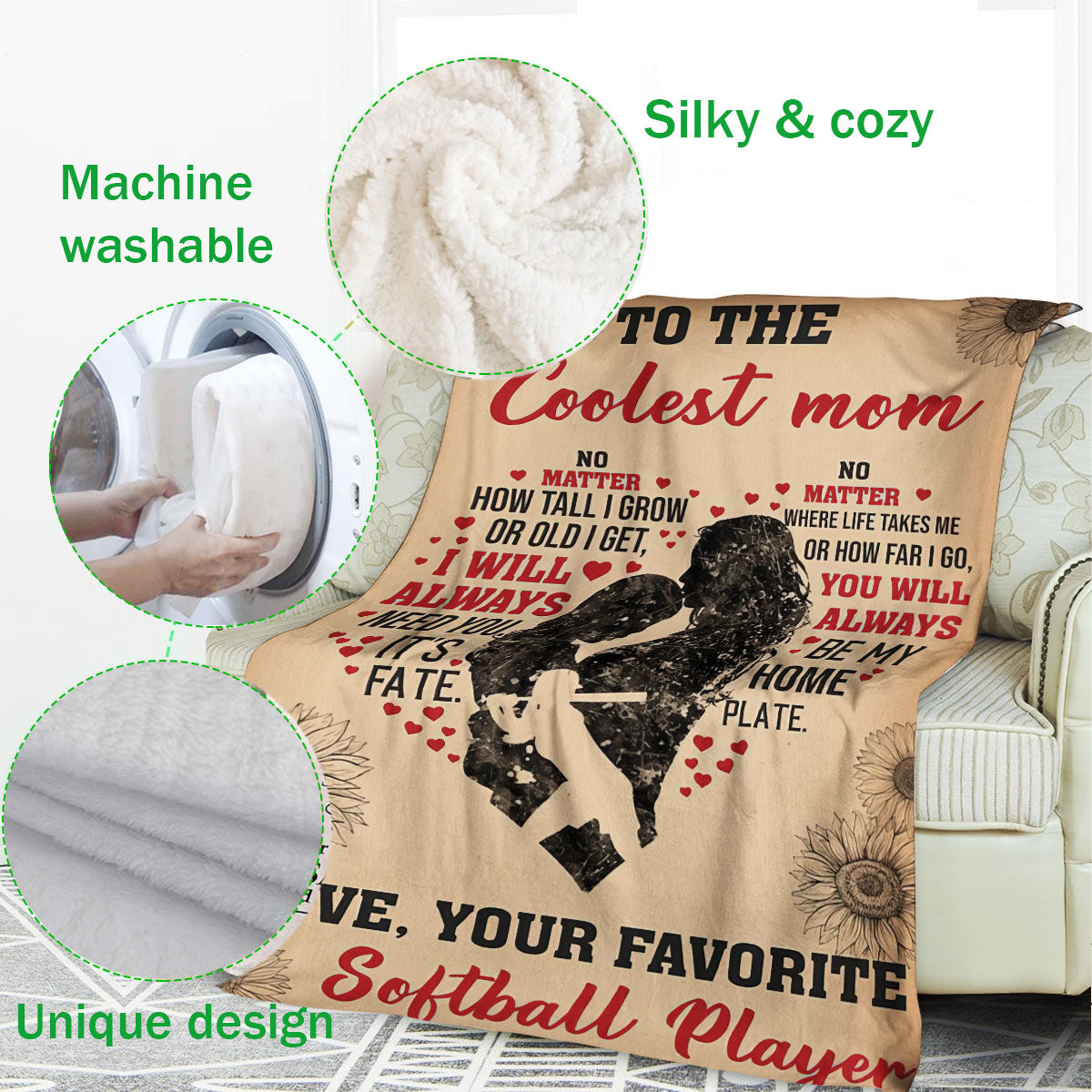 Ohaprints-Fleece-Sherpa-Blanket-Softball-Gift-For-Mom-Mother-From-Daughter-Soft-Throw-Blanket-690-Fleece Blanket