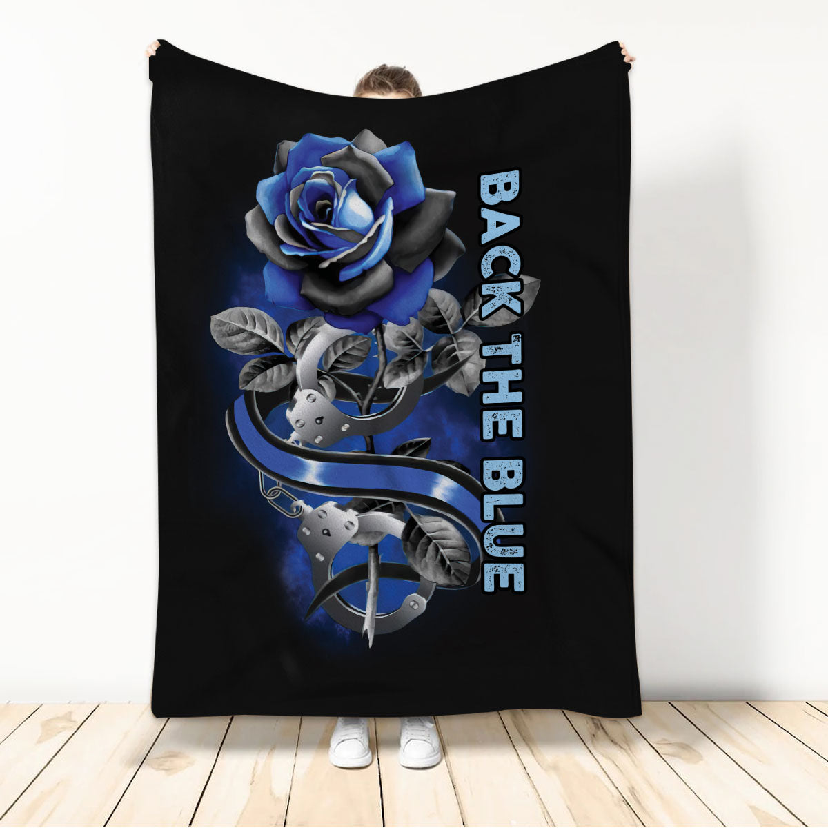 Ohaprints-Fleece-Sherpa-Blanket-Police-Back-The-Blue-Rose-Rosy-Floral-Proud-Thin-Blue-Line-Flag-Soft-Throw-Blanket-433-Sherpa Blanket