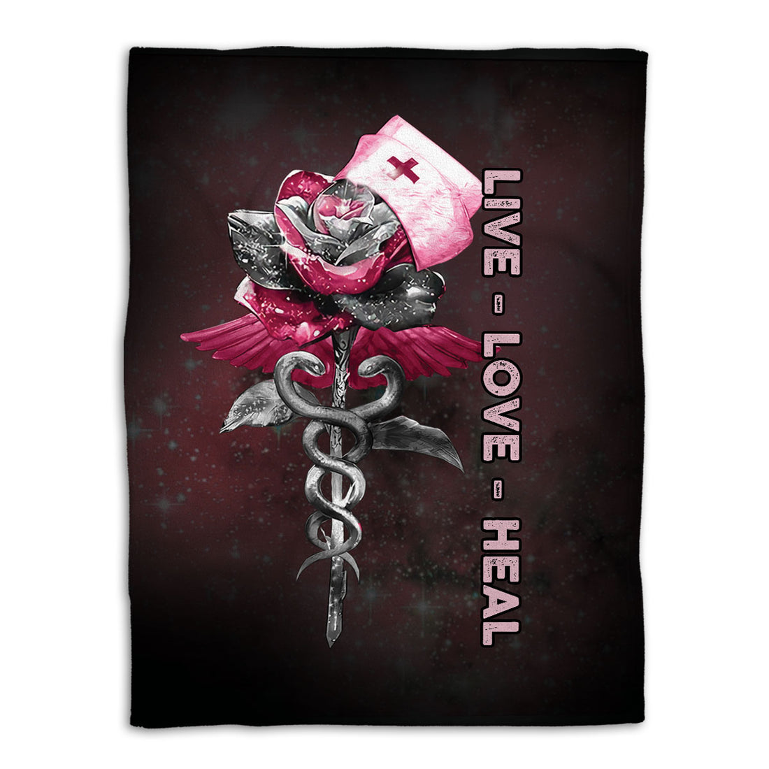 Ohaprints-Fleece-Sherpa-Blanket-Nurse-Caduceus-Live-Love-Heal-Pink-Rose-Rosy-Floral-Pattern-Soft-Throw-Blanket-341-Fleece Blanket