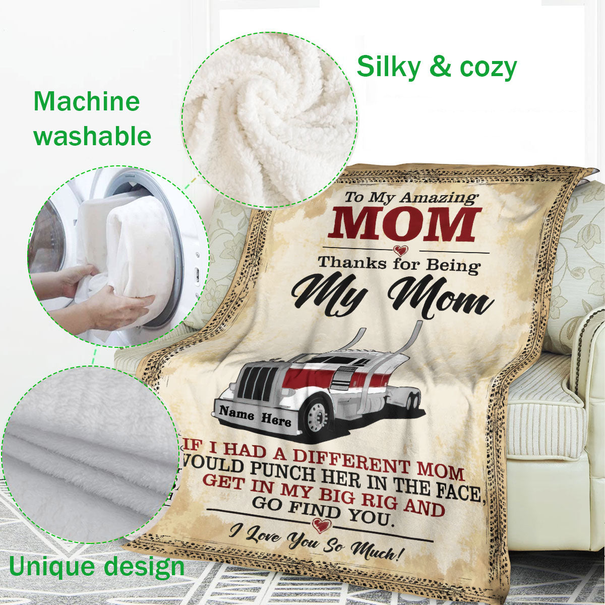 Ohaprints-Fleece-Sherpa-Blanket-To-My-Amazing-Mom-Trucker-Gift-For-Mom-Custom-Personalized-Name-Soft-Throw-Blanket-693-Fleece Blanket