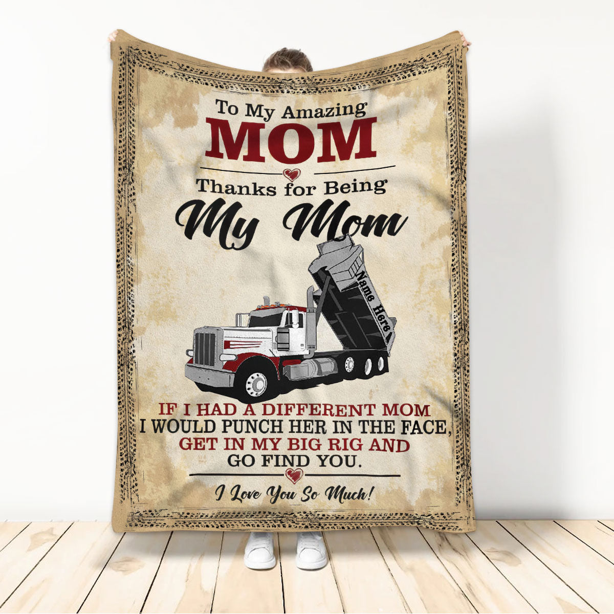 Ohaprints-Fleece-Sherpa-Blanket-Trucker-To-My-Loving-Mom-Gift-For-Mom-Custom-Personalized-Name-Soft-Throw-Blanket-695-Sherpa Blanket