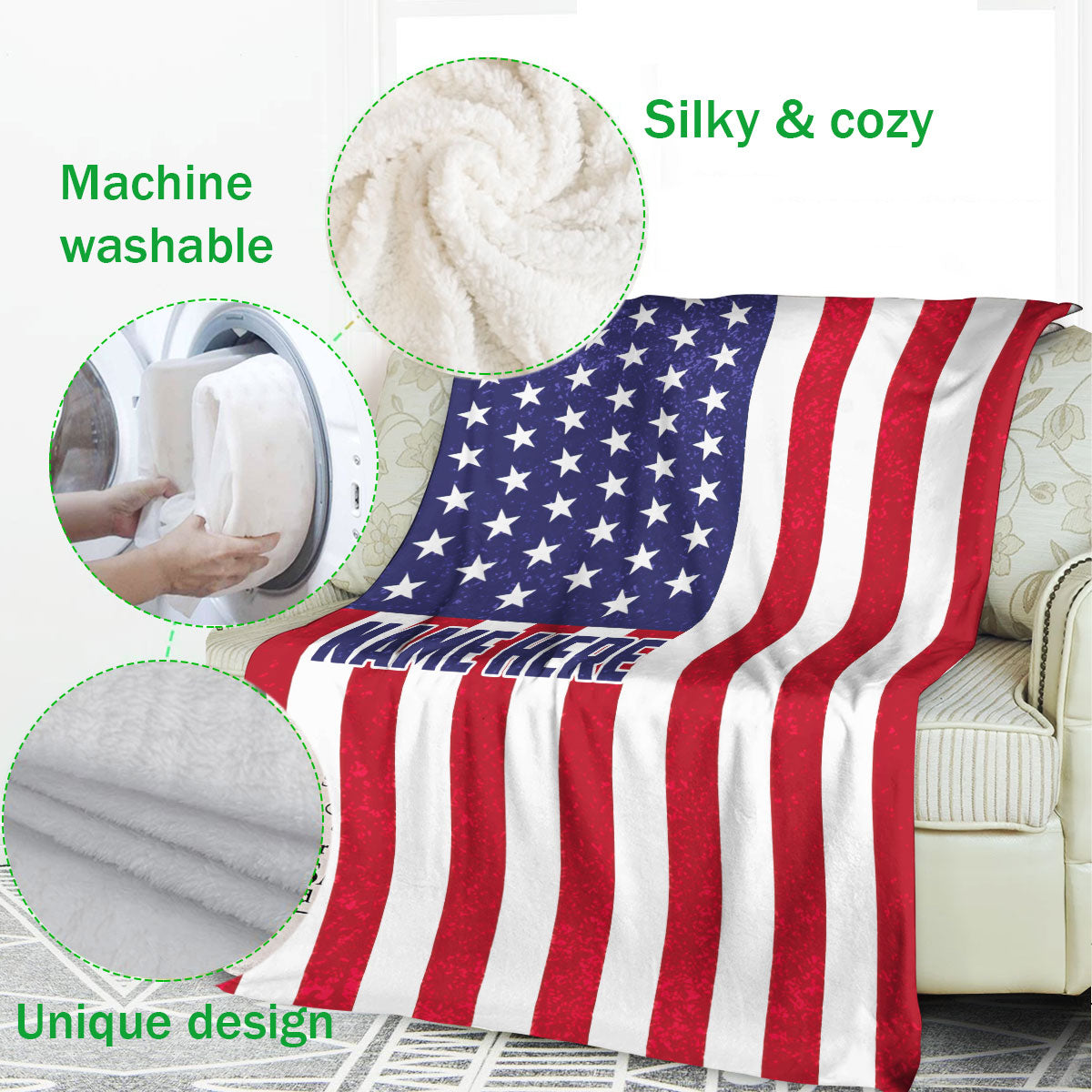 Ohaprints-Fleece-Sherpa-Blanket-American-National-Flag-United-States-Us-Patriotic-Custom-Personalized-Name-Soft-Throw-Blanket-671-Fleece Blanket