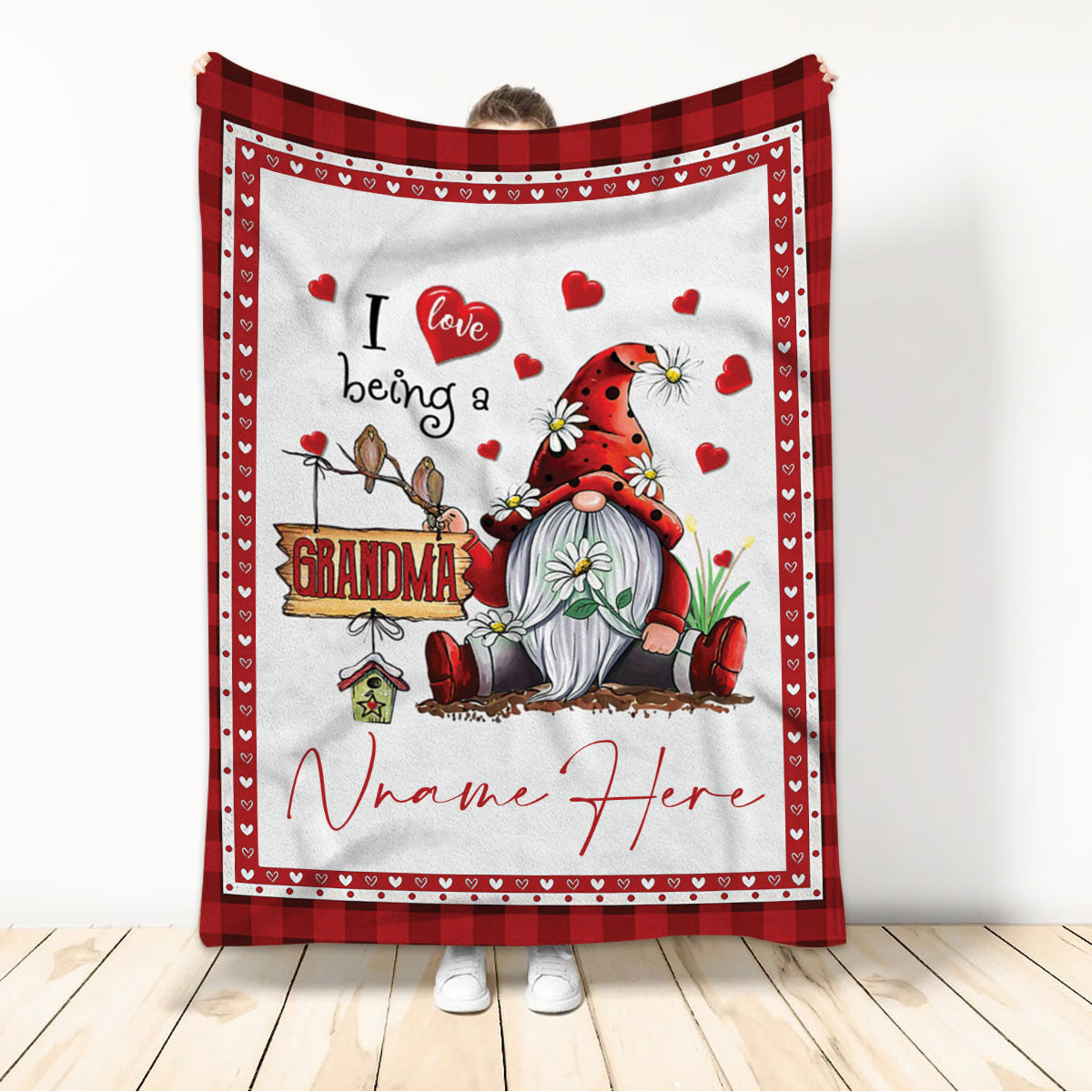 Ohaprints-Fleece-Sherpa-Blanket-Gnome-I-Love-Being-A-Grandma-Custom-Personalized-Name-Soft-Throw-Blanket-663-Sherpa Blanket