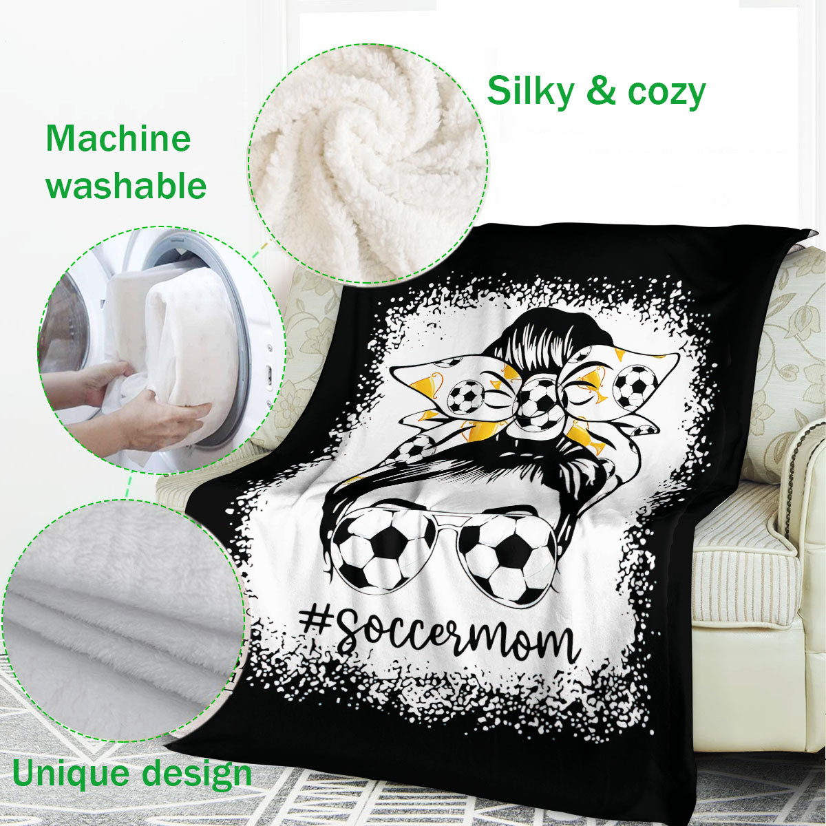 Ohaprints-Fleece-Sherpa-Blanket-Soccer-Mom-Life-Messy-Bun-Gift-For-Mom-Soft-Throw-Blanket-531-Fleece Blanket