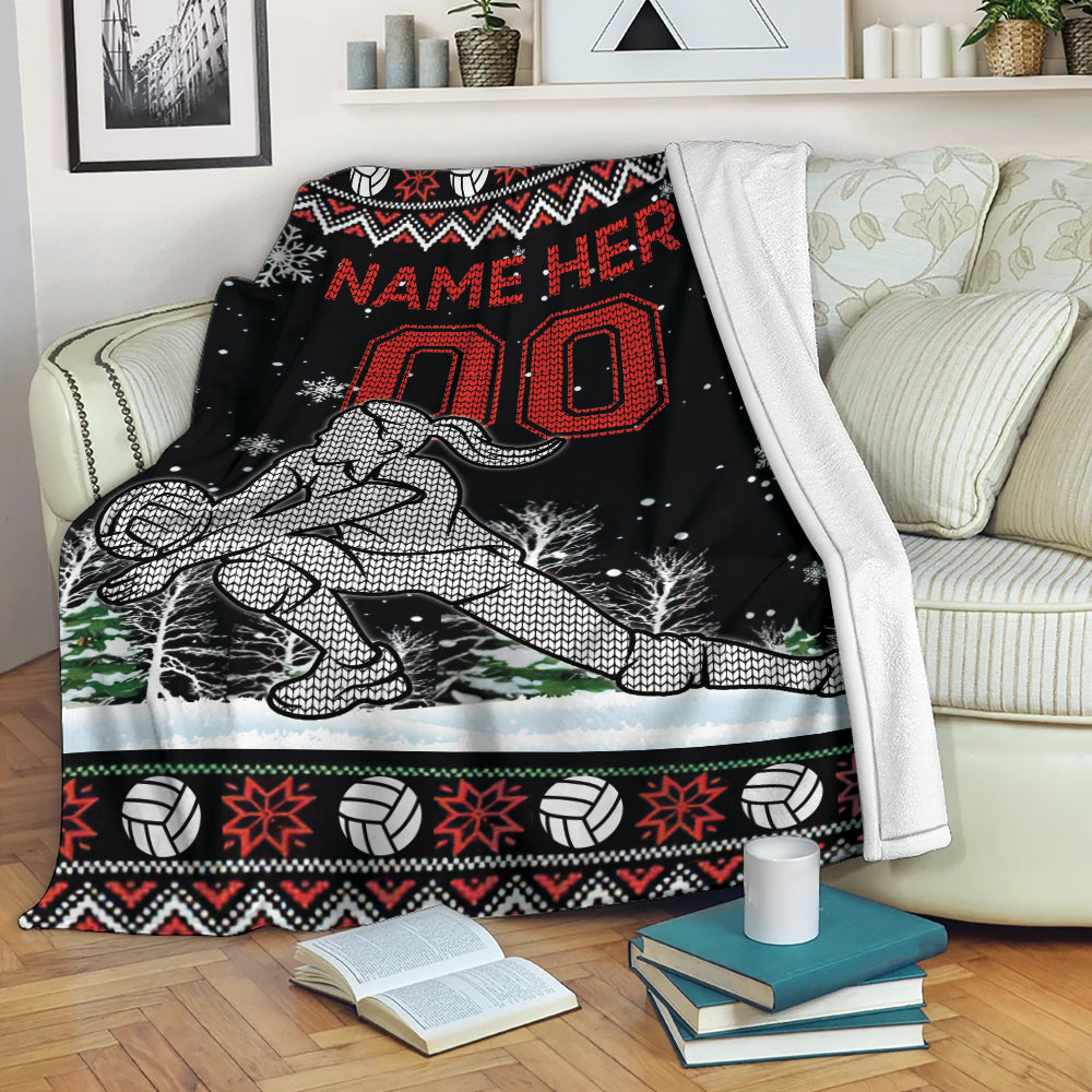 Ohaprints-Fleece-Sherpa-Blanket-Christmas-Volleyball-Player-Ugly-Pattern-Custom-Personalized-Name-Number-Soft-Throw-Blanket-1934-Fleece Blanket