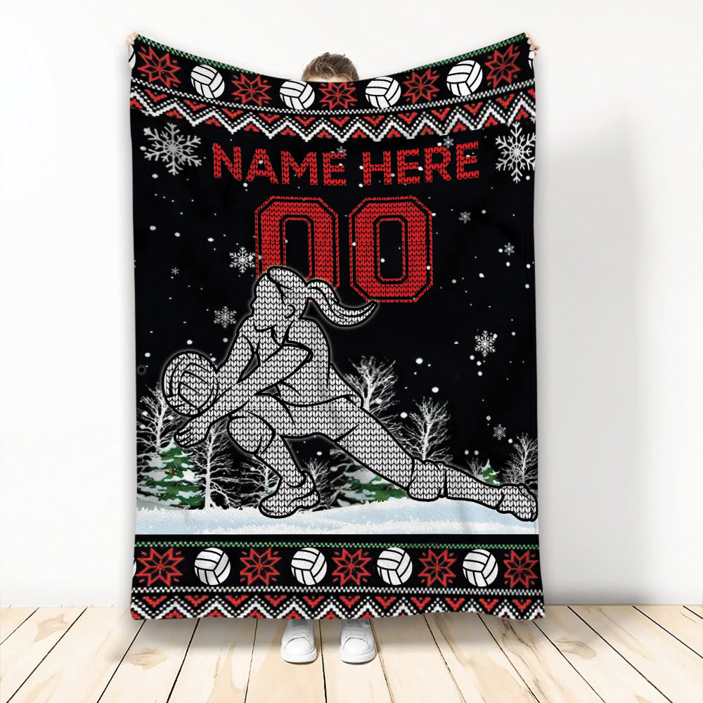 Ohaprints-Fleece-Sherpa-Blanket-Christmas-Volleyball-Player-Ugly-Pattern-Custom-Personalized-Name-Number-Soft-Throw-Blanket-1934-Fleece Blanket