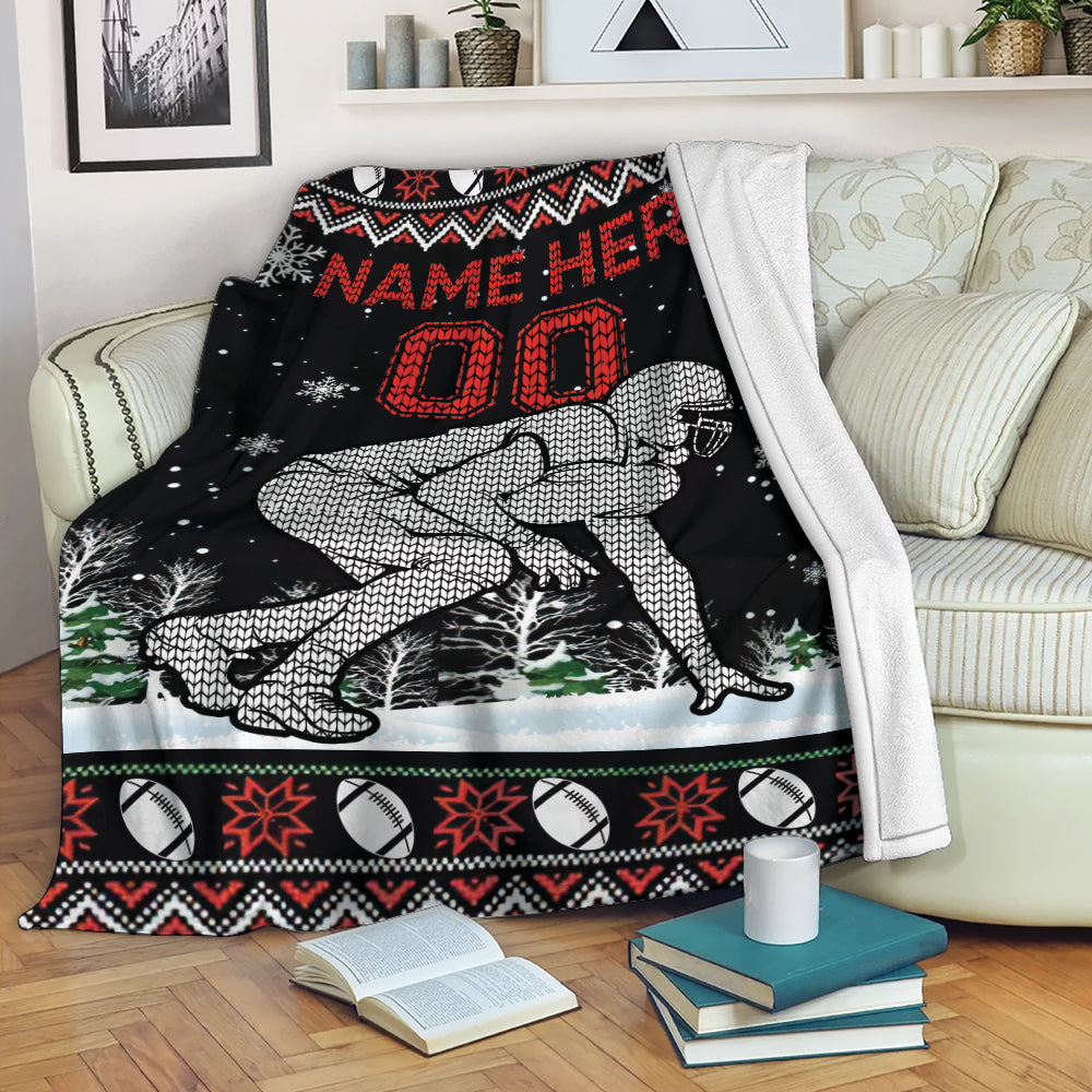 Ohaprints-Fleece-Sherpa-Blanket-Christmas-American-Football-Ugly-Pattern-Custom-Personalized-Name-Number-Soft-Throw-Blanket-1937-Fleece Blanket