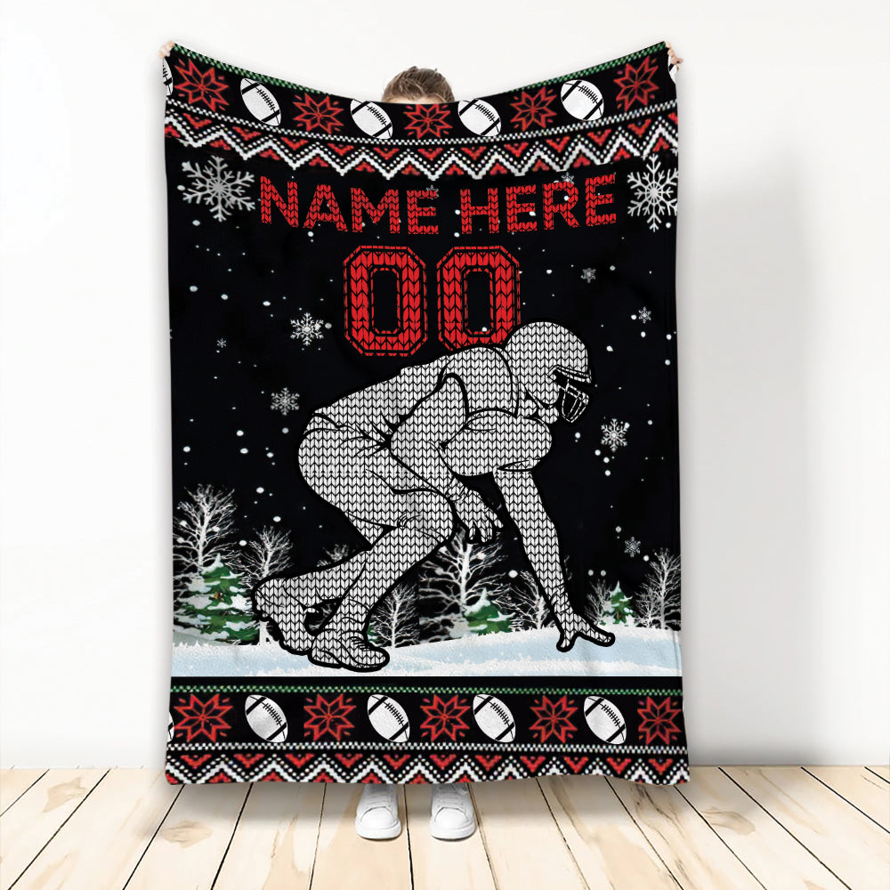 Ohaprints-Fleece-Sherpa-Blanket-Christmas-American-Football-Ugly-Pattern-Custom-Personalized-Name-Number-Soft-Throw-Blanket-1937-Fleece Blanket