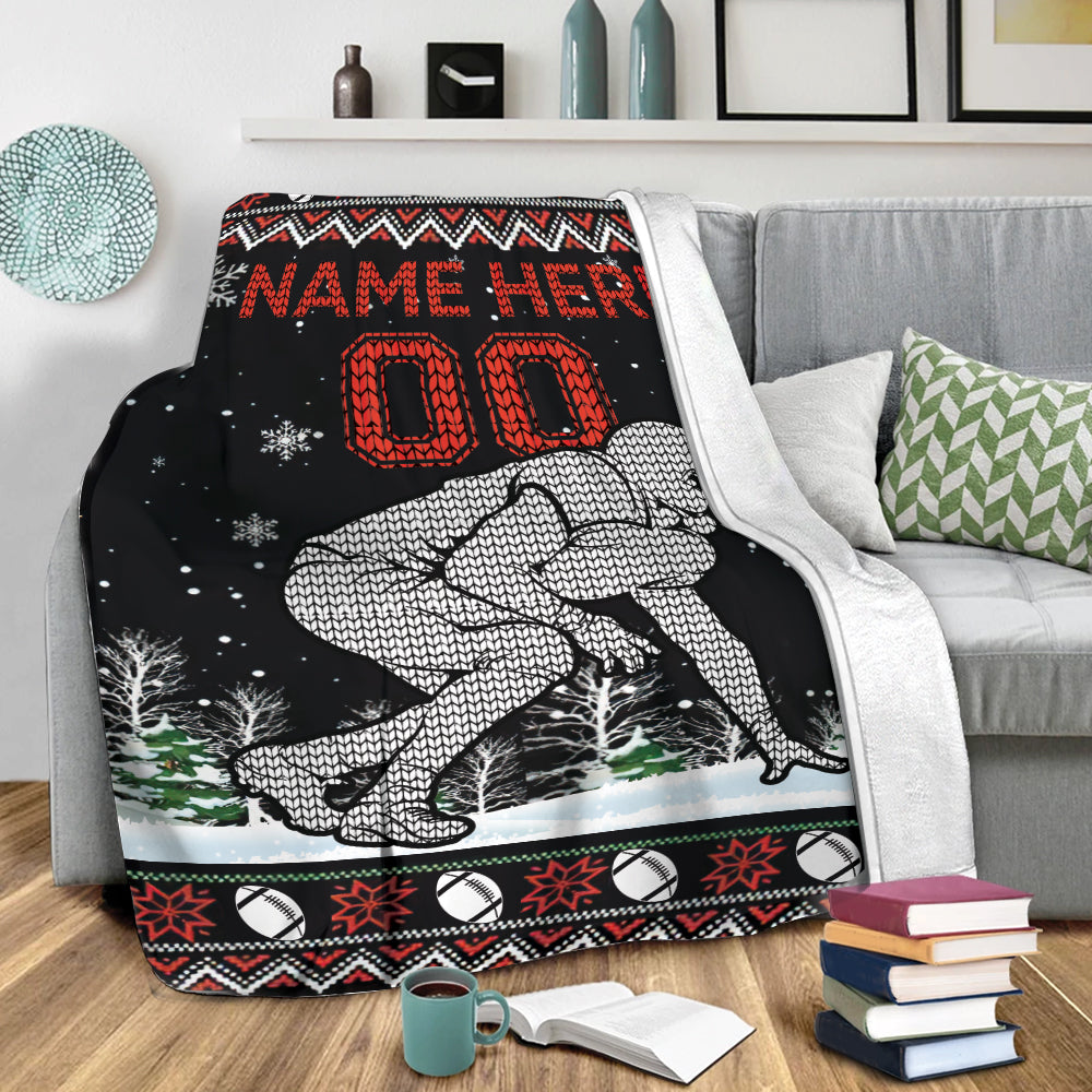 Ohaprints-Fleece-Sherpa-Blanket-Christmas-American-Football-Ugly-Pattern-Custom-Personalized-Name-Number-Soft-Throw-Blanket-1937-Sherpa Blanket