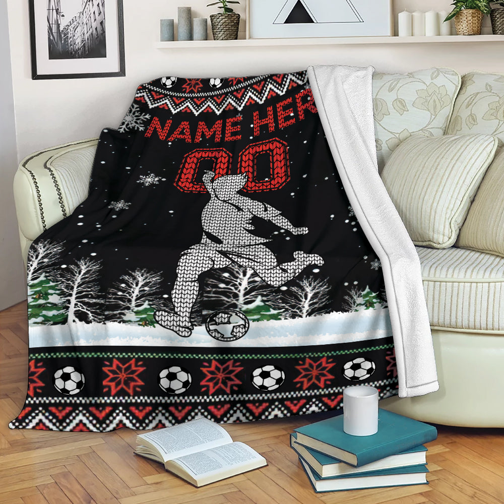 Ohaprints-Fleece-Sherpa-Blanket-Christmas-Soccer-Player-Ugly-Pattern-Custom-Personalized-Name-Number-Soft-Throw-Blanket-1939-Fleece Blanket