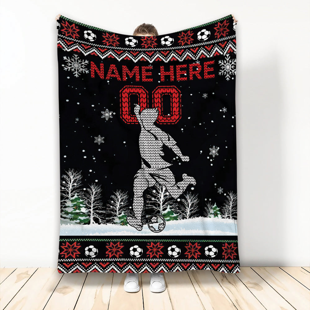 Ohaprints-Fleece-Sherpa-Blanket-Christmas-Soccer-Player-Ugly-Pattern-Custom-Personalized-Name-Number-Soft-Throw-Blanket-1939-Fleece Blanket