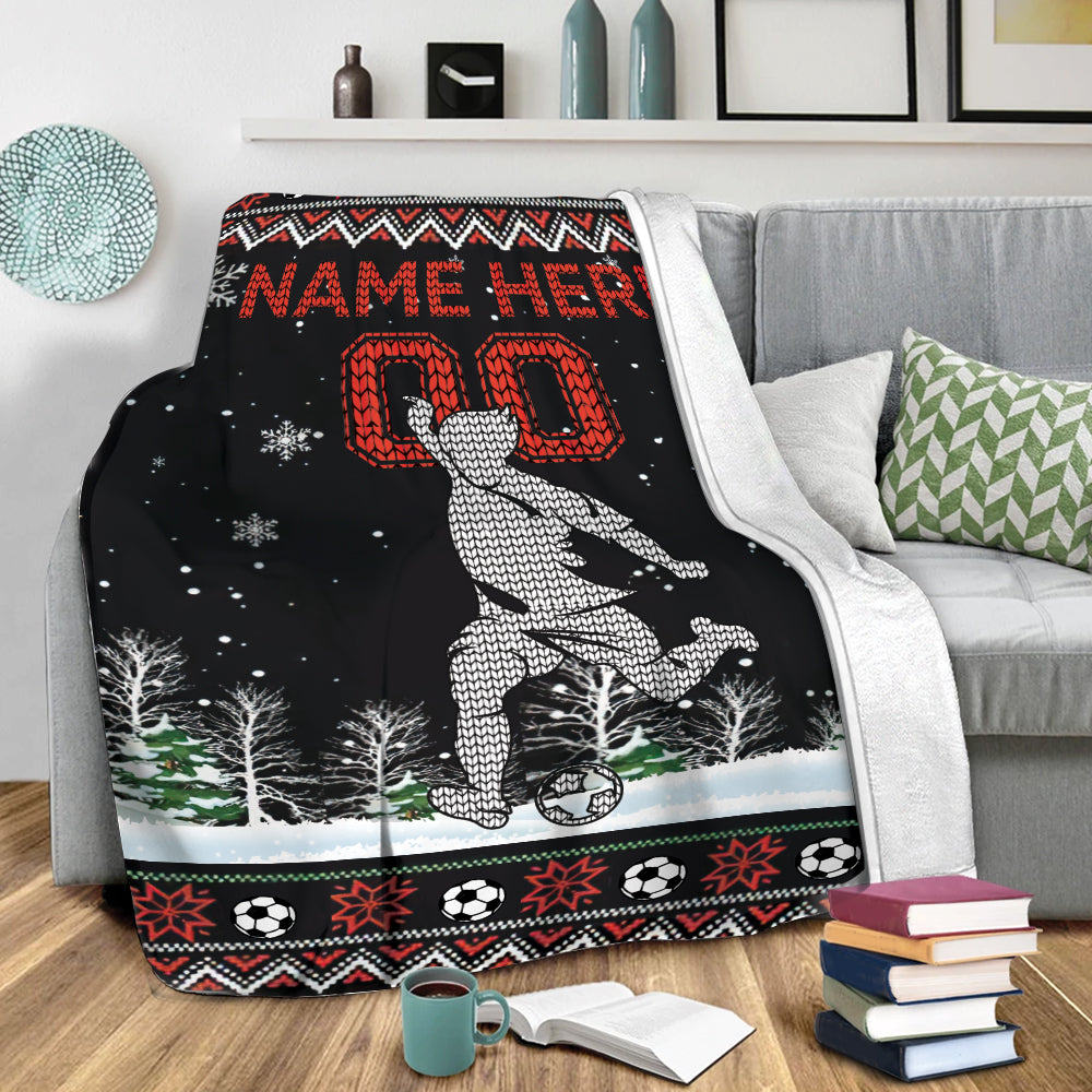 Ohaprints-Fleece-Sherpa-Blanket-Christmas-Soccer-Player-Ugly-Pattern-Custom-Personalized-Name-Number-Soft-Throw-Blanket-1939-Sherpa Blanket