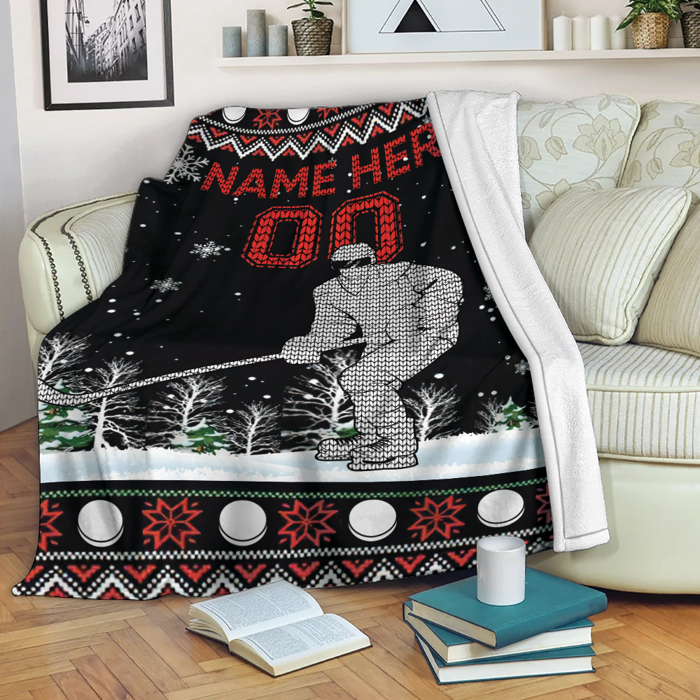 Ohaprints-Fleece-Sherpa-Blanket-Christmas-Ice-Hockey-Player-Ugly-Pattern-Custom-Personalized-Name-Number-Soft-Throw-Blanket-1940-Fleece Blanket