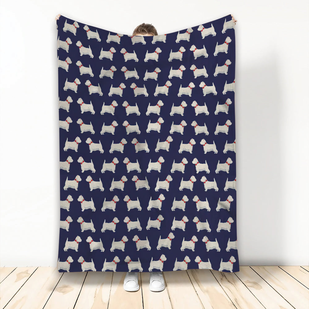 Ohaprints-Fleece-Sherpa-Blanket-Cute-Westie-Dog-Pattern-Westie-Puppy-Dog-Mom-Blue-Animal-Pet-Lover-Soft-Throw-Blanket-2134-Fleece Blanket