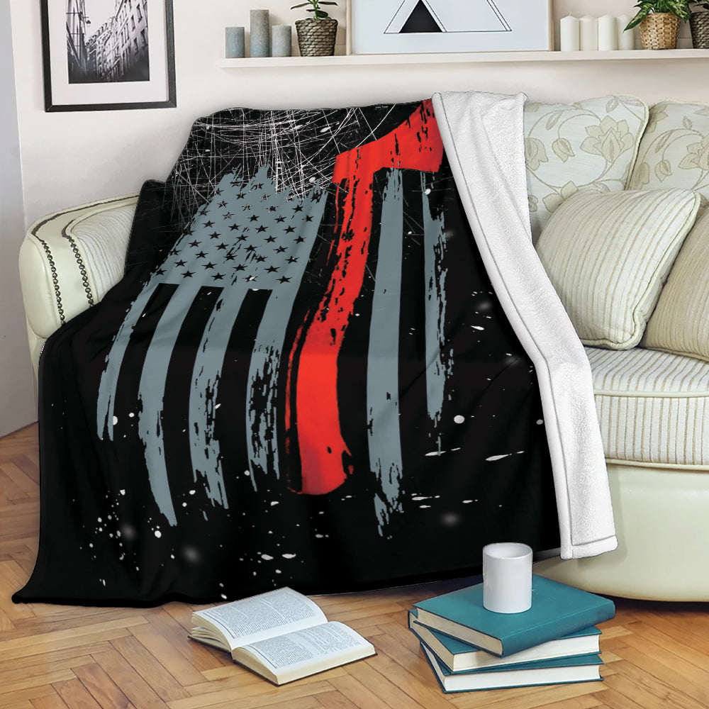 Ohaprints-Fleece-Sherpa-Blanket-American-Firefighter-Firefighter-Thin-Red-Line-Flag-Gift-For-Firefighter-Soft-Throw-Blanket-2135-Fleece Blanket