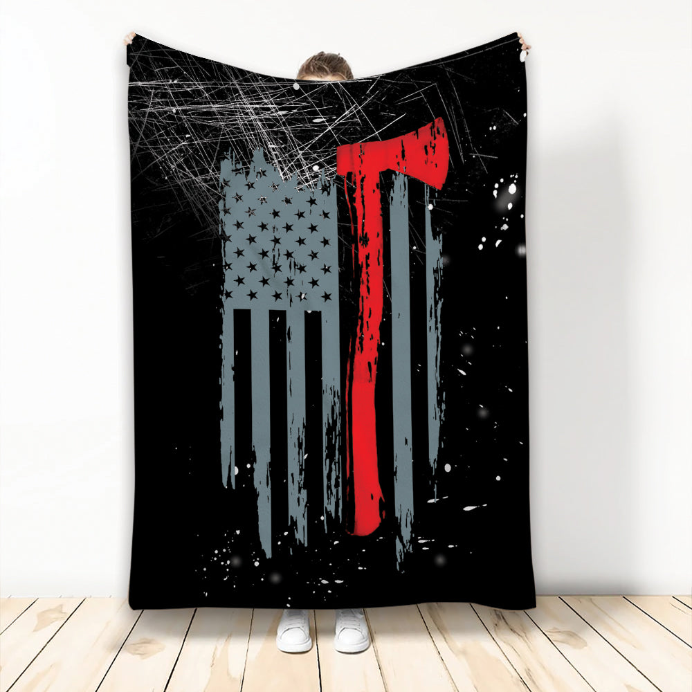 Ohaprints-Fleece-Sherpa-Blanket-American-Firefighter-Firefighter-Thin-Red-Line-Flag-Gift-For-Firefighter-Soft-Throw-Blanket-2135-Fleece Blanket