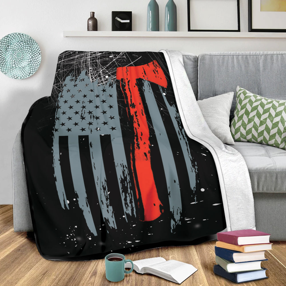 Ohaprints-Fleece-Sherpa-Blanket-American-Firefighter-Firefighter-Thin-Red-Line-Flag-Gift-For-Firefighter-Soft-Throw-Blanket-2135-Sherpa Blanket