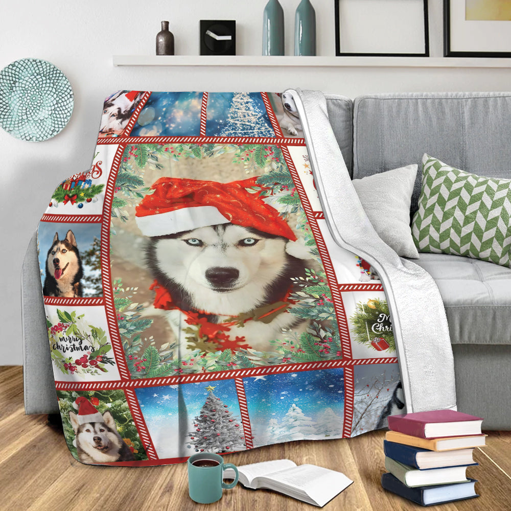 Ohaprints-Fleece-Sherpa-Blanket-Siberian-Husky-Gorgeous-Merry-Christmas-Dog-Reindeer-Xmas-Soft-Throw-Blanket-2140-Sherpa Blanket