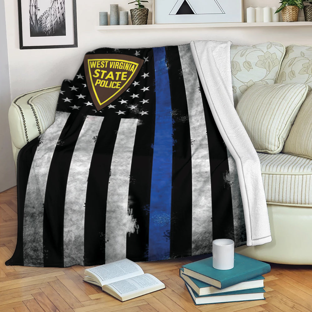 Ohaprints-Fleece-Sherpa-Blanket-West-Virginia-State-Police-Blue-Thin-Line-Flag-Soft-Throw-Blanket-2143-Fleece Blanket