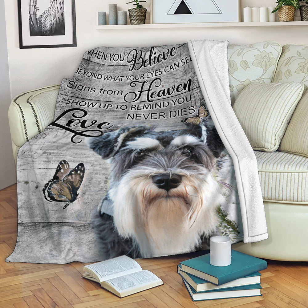 Ohaprints-Fleece-Sherpa-Blanket-Schnauzer-Dog-When-You-Belive-Beyond-What-Your-Eyes-Can-See-Soft-Throw-Blanket-2146-Fleece Blanket