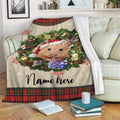 Ohaprints-Fleece-Sherpa-Blanket-Hamster-Wearing-Christmas-Hat-Wreath-Custom-Personalized-Name-Soft-Throw-Blanket-1943-Fleece Blanket