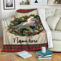 Ohaprints-Fleece-Sherpa-Blanket-Shark-Wearing-Christmas-Hat-Wreath-Custom-Personalized-Name-Soft-Throw-Blanket-1948-Fleece Blanket