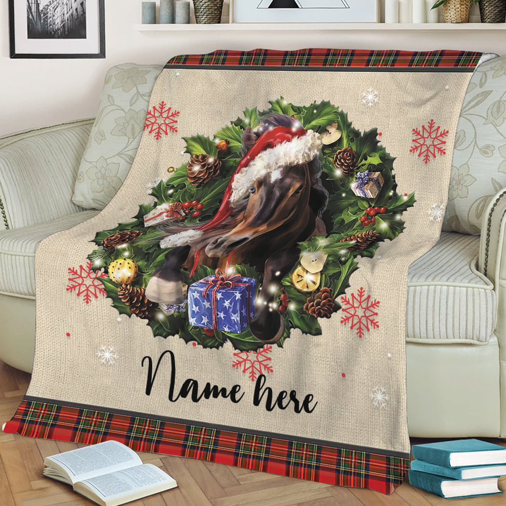 Ohaprints-Fleece-Sherpa-Blanket-Horse-Wearing-Christmas-Hat-Wreath-Custom-Personalized-Name-Soft-Throw-Blanket-1951-Sherpa Blanket