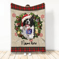 Ohaprints-Fleece-Sherpa-Blanket-Border-Collie-Wearing-Christmas-Hat-Wreaths-Custom-Personalized-Name-Soft-Throw-Blanket-1952-Fleece Blanket