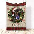 Ohaprints-Fleece-Sherpa-Blanket-Miniature-Pinscher-Wearing-Christmas-Hat-Wreath-Custom-Personalized-Name-Soft-Throw-Blanket-1957-Fleece Blanket