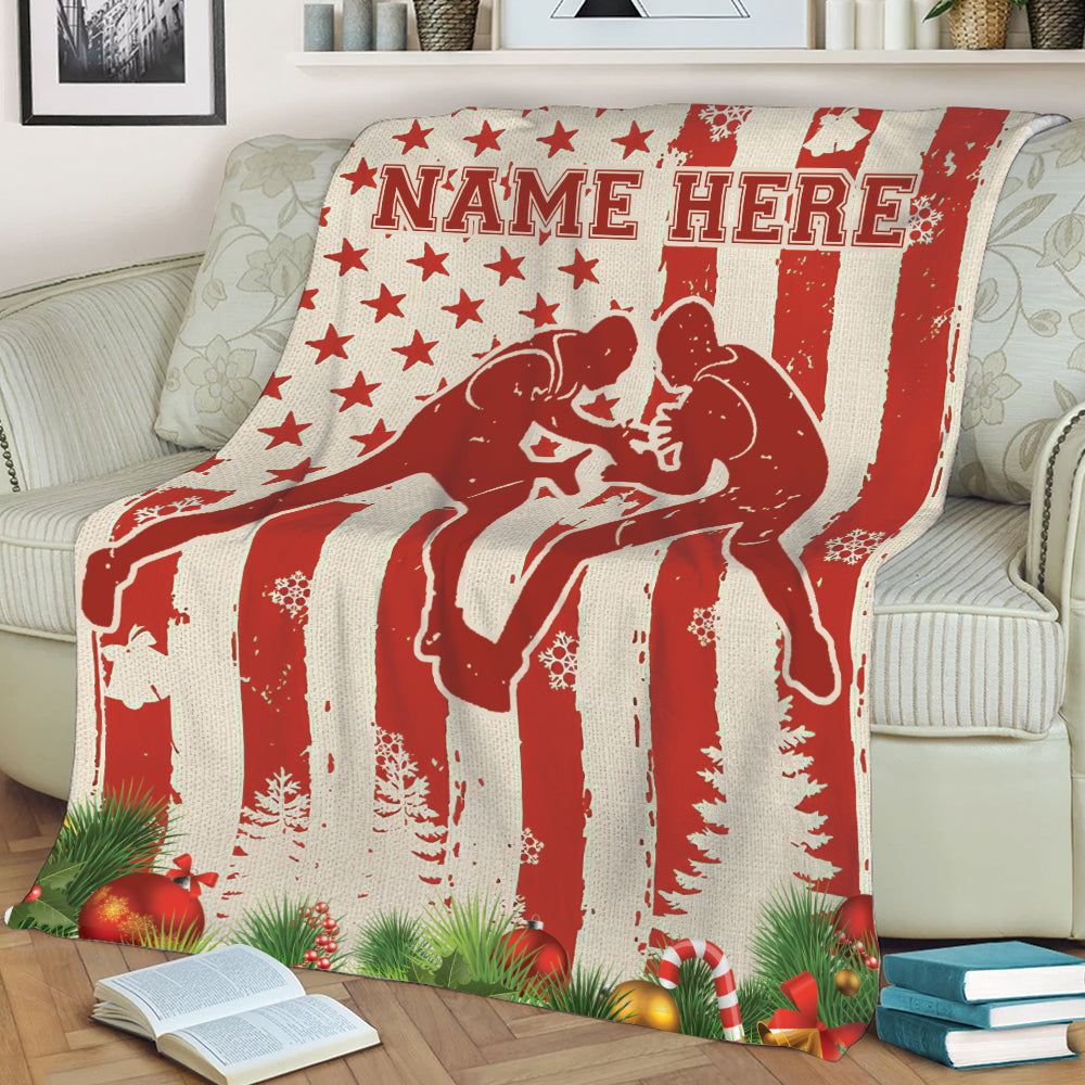 Ohaprints-Fleece-Sherpa-Blanket-Wrestling-Red-American-Flag-Christmas-Gift-Custom-Personalized-Name-Soft-Throw-Blanket-1991-Sherpa Blanket