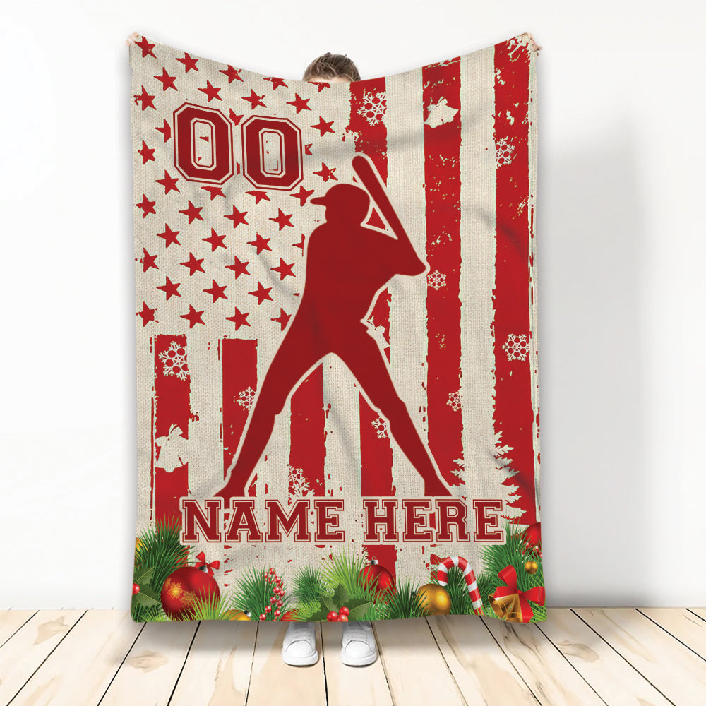 Ohaprints-Fleece-Sherpa-Blanket-Baseball-Player-Christmas-American-Flag-Custom-Personalized-Name-Number-Soft-Throw-Blanket-1992-Fleece Blanket